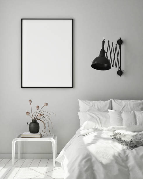 istock mock up poster frame in modern interior background, scandinavian style, 3D render 1199749463
