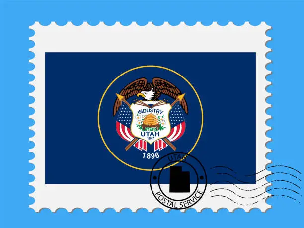 Vector illustration of U.S. state of Utah Flag with Postage Stamp Vector illustration Eps 10