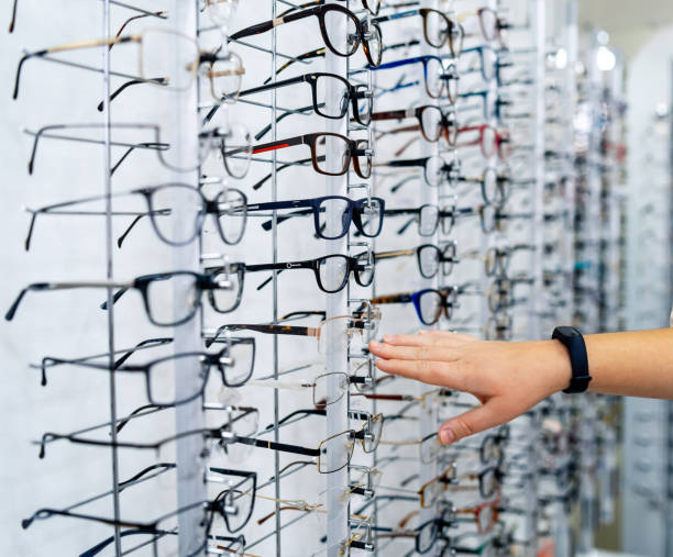 istock Row of glasses at an opticians. 1199751782
