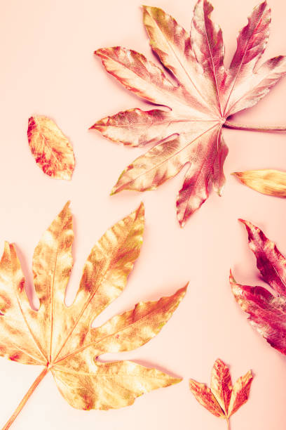 istock Beautiful Leaf painted in golden and copper metallic paint 1199751853