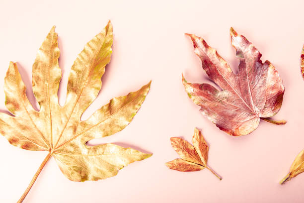istock Beautiful Leaf painted in golden and copper metallic paint 1199751859