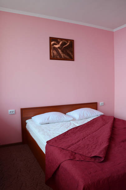 istock Pink-colored empty bedroom in dim daylighting 1199753086