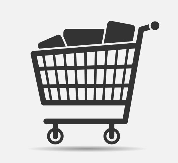 stockillustraties, clipart, cartoons en iconen met gedetailleerd full shopping cart symbool shop icoon - boodschappenkar supermarkt