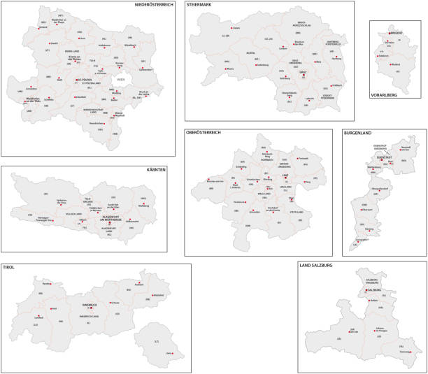 illustrazioni stock, clip art, cartoni animati e icone di tendenza di mappe amministrative degli stati federali austriaci - vorarlberg