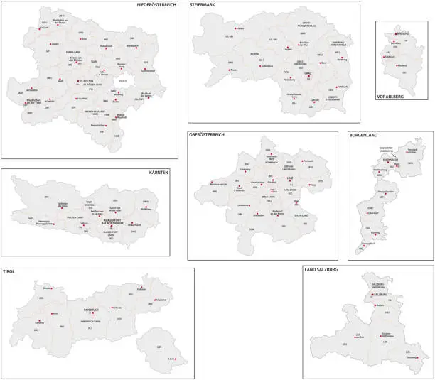 Vector illustration of administrative maps of the austrian federal states