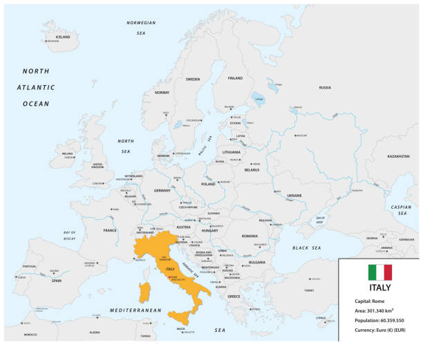 lokalizacja włoch na kontynencie europejskim z małą skrzynką informacyjną i flagą - czech republic stock illustrations