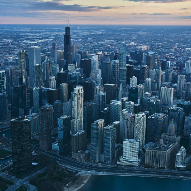 istock Chicago At Dusk From Above 1199766066