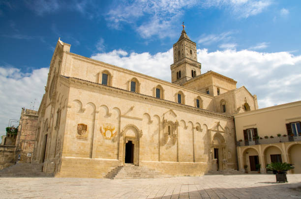 matera cathedral church on piazza duomo in sasso caveoso, italy - matera imagens e fotografias de stock