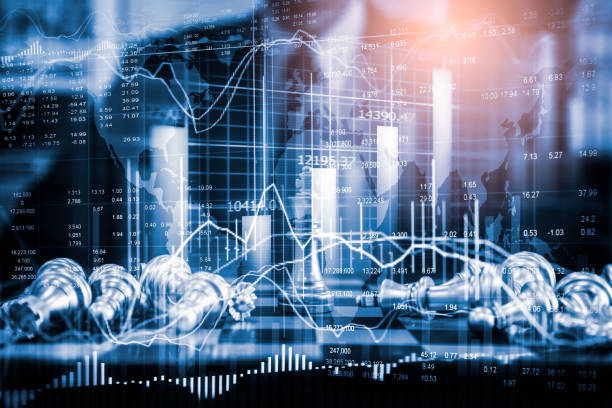 istock Chess game on chess board on stock market or forex trading graph chart for financial investment concept. Economy trends for digital business marketing strategy analysis. Abstract finance background. 1199775317