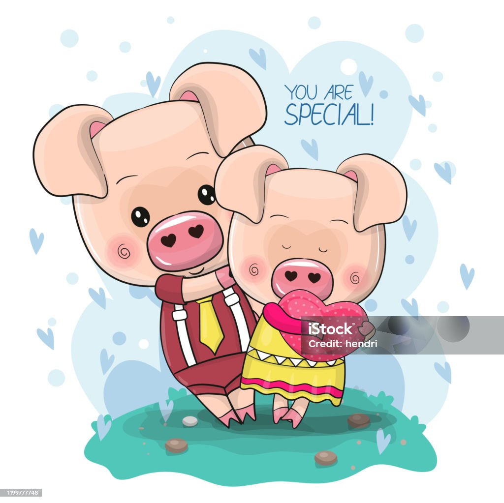 Ilustración de Dos Lindos Cerdos De Dibujos Animados En Un Fondo De Corazón  y más Vectores Libres de Derechos de Abrigo - iStock