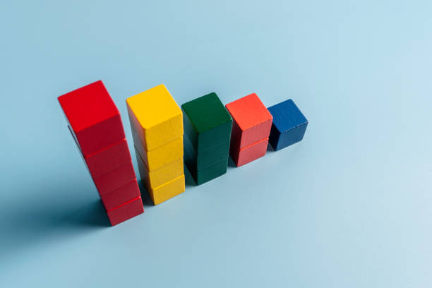 istock Colorful blank wood cube mock up in stair shape or graph on isolated background for create letter or symbol, business, banner, advertising concept, banner size with copy space 1199778578