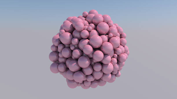 istock Pink glass balls in the sky. Abstract illustration, 3d rendering. 1199780142