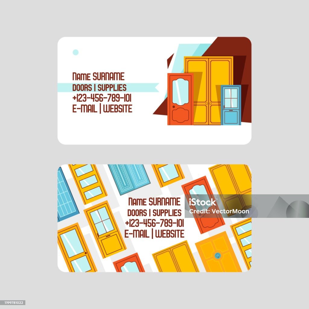 Pintu Depan Untuk Rumah Dan Bangunan Set Kartu Nama Ilustrasi Vektor