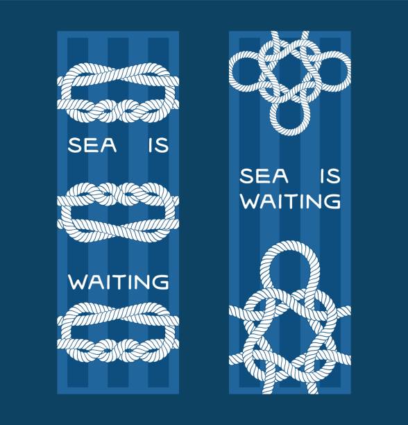 Different nautical sailor knots and ropes vector illustration. String twisted thread cable banner. Ship marine lasso flyer. Sailing equipment vintage noose cordage. Different nautical sailor knots and ropes vector illustration. String twisted thread cable banner. Ship marine lasso flyer. Sailing equipment vintage noose cordage. Navy natural curve line. sailor moon stock illustrations