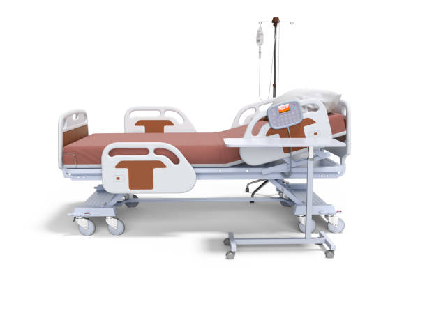 istock Concept orange hospital bed semi automatic with dropper left view 3d render on white background with shadow 1199781224