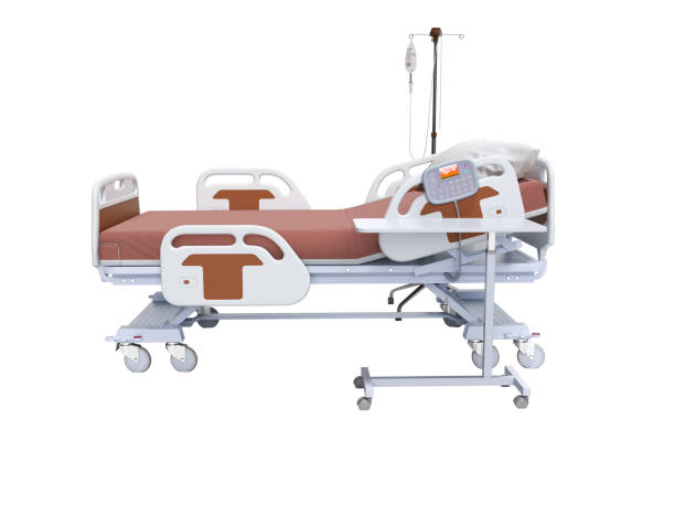 istock Concept orange hospital bed semi automatic with dropper left view 3d render on white background no shadow 1199781232
