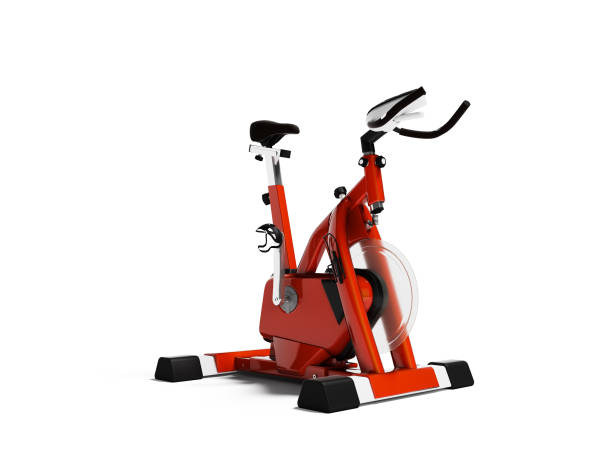 istock Modern red cycling trainer with front axle 3d render on white background with shadow 1199781502