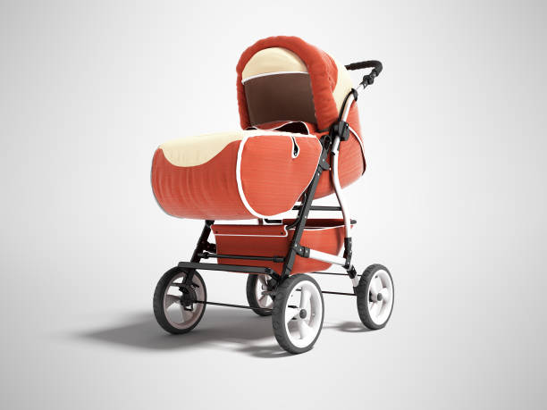 istock New orange stroller for child, all season 3d render on gray background with shadow 1199782339