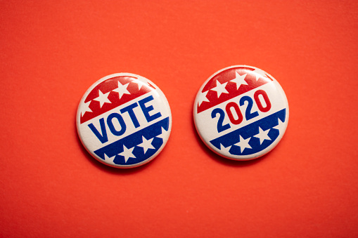 A 2020 voting badge.