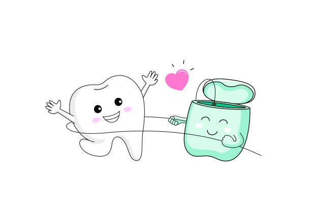 Cute Cartoon Tooth Character Using Dental Floss Stock Illustration -  Download Image Now - Teeth, Dental Floss, Cartoon - iStock