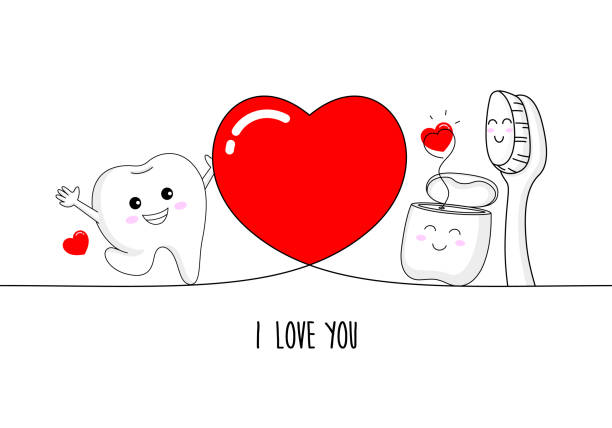 Cute Cartoon Tooth With Dental Floss And Toothbrush In Love Stock  Illustration - Download Image Now - iStock