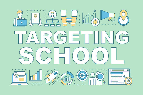 istock Targeting school tea word concepts banner. Presentation, website. Isolated lettering typography idea with linear icons. Digital marketing, business strategy vector outline illustration 1199796945