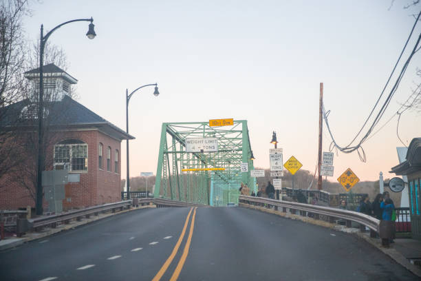 New Hope, PA, January 12, 2020: The New Hope–Lambertville Bridge is a six-span, 1,053-foot (321 m)-long bridge spanning the Delaware River that connects the city of Lambertville in New Jersey