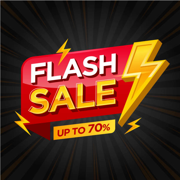 ilustraciones, imágenes clip art, dibujos animados e iconos de stock de ilustración vectorial de la plantilla de diseño de banner de flash sale - percentage sign flash