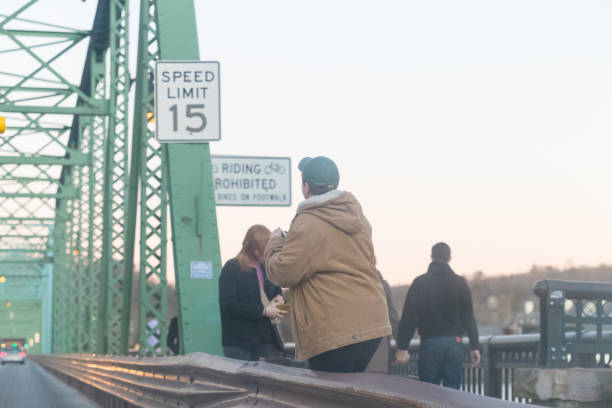 New Hope, PA, January 12, 2020: The New Hope–Lambertville Bridge is a six-span, 1,053-foot (321 m)-long bridge spanning the Delaware River that connects the city of Lambertville in New Jersey