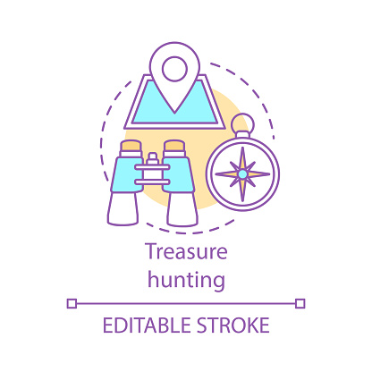 Treasure hunting concept icon. Family time together idea thin line illustration. Geocaching. Physical search for treasure. Searching for retrieve artifacts. Vector isolated drawing. Editable stroke