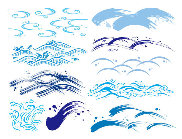 Wave set Wave set paintbrush illustrations stock illustrations