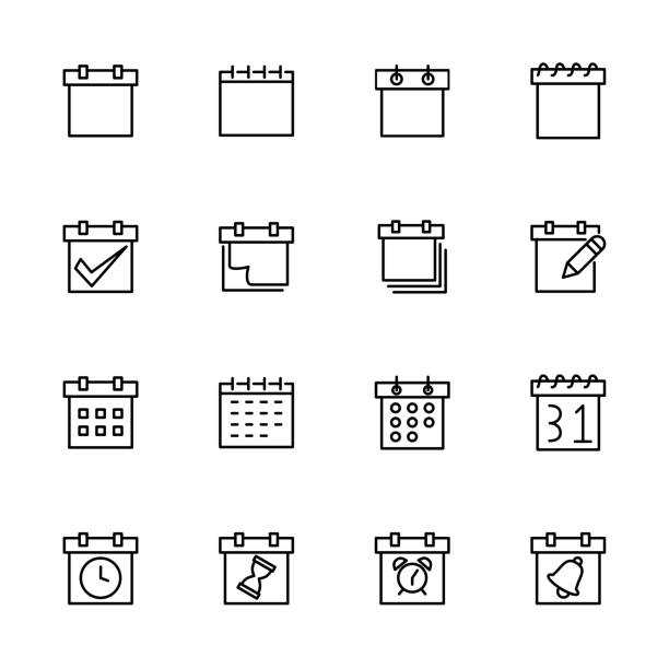 Line icon collection related to schedule, calendar or deadline. Editable stroke vector, isolated at white background Line icon collection related to schedule, calendar or deadline. Editable stroke vector, isolated at white background reminder-stamp stock illustrations