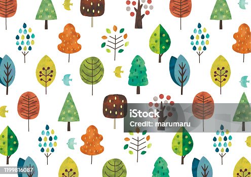 istock Scandinavian style tree pattern watercolor 1199816087