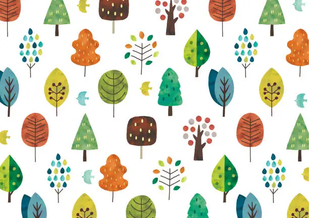 Vector illustration of Scandinavian style tree pattern watercolor