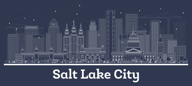 ilustraciones, imágenes clip art, dibujos animados e iconos de stock de delinee el horizonte de la ciudad de salt lake city utah con edificios blancos. - inverse