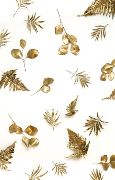 istock Gold leaves plant pattern isolated on a white background. top view.copy space.abstract. 1199819335