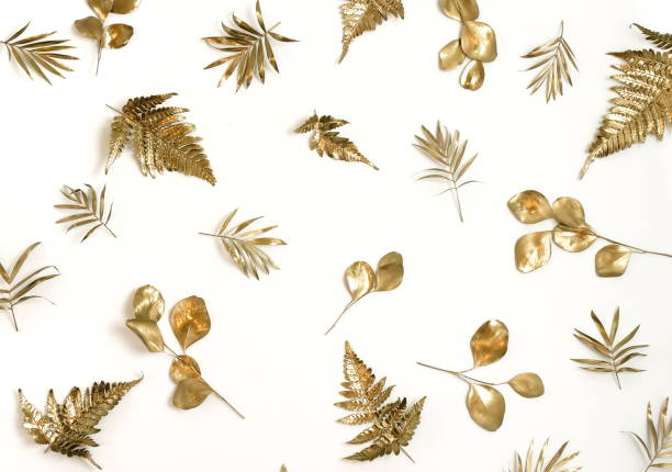 istock Gold leaves plant pattern isolated on a white background. top view.copy space.abstract. 1199819724
