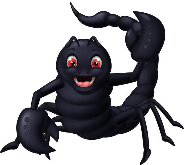 Vector illustration of Cool Smiling Black Scorpion Cartoon