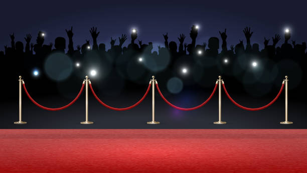 Red carpet and crowd of fans Red carpet and crowd of fans, paparazzi photographing a star on the red carpet paparazzi photographer illustrations stock illustrations