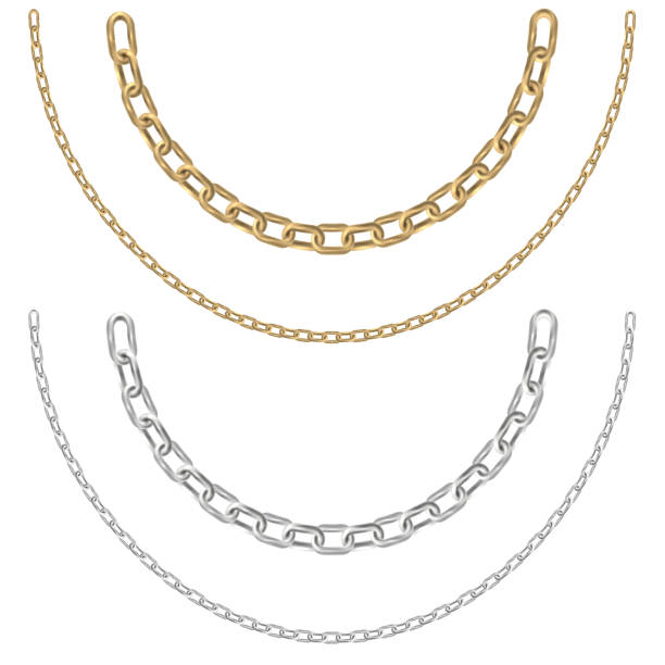 Chain necklaces Gold and silver chain necklaces on a white background chain stock illustrations