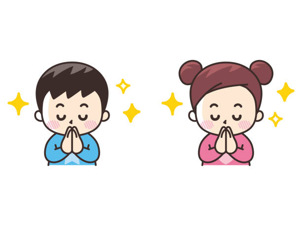 спасибо, что собрали руки. мальчик и девочка - praying stock illustrations