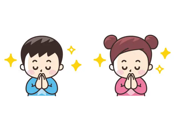 Vector illustration of Thank you for putting your hands together. Boy and girl