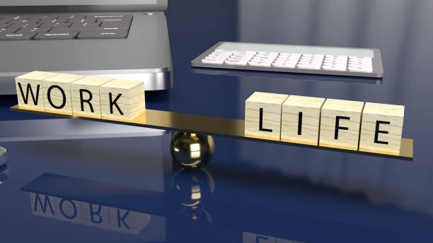 istock The wood cube work and life on plate balance 3d rendering for abstract content. 1199831880