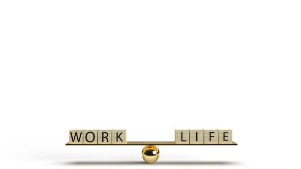 istock The wood cube work and life on plate balance 3d rendering for abstract content. 1199831889