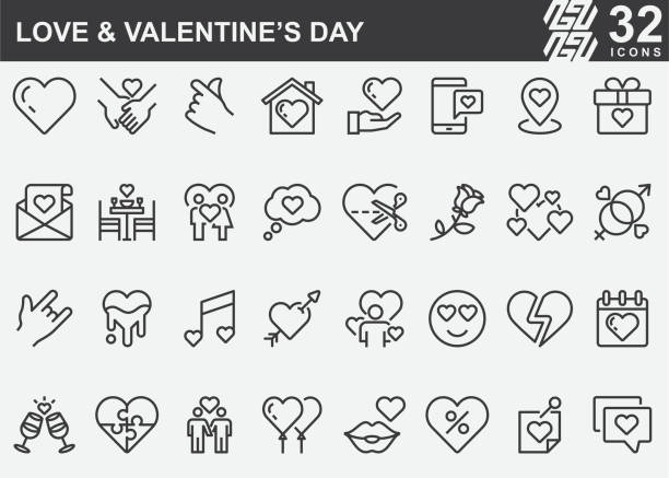 ilustraciones, imágenes clip art, dibujos animados e iconos de stock de iconos de la línea de día de san valentín y el amor - rose single flower red flower