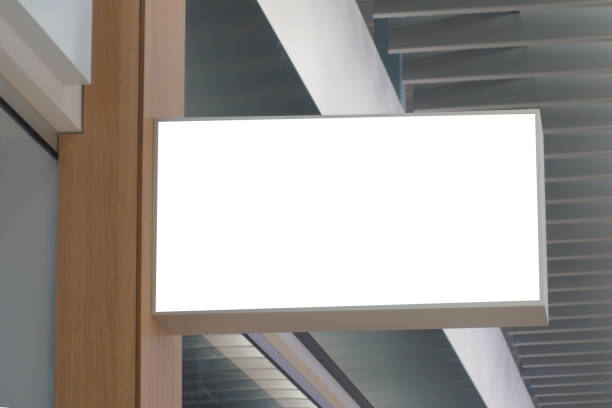 istock Mock up horizontal rectangular white empty signage of store, shop in shopping mall 1199835756