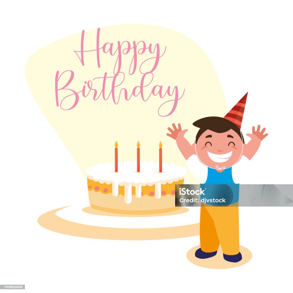 Boy Cartoon With Happy Birthday Cake Vector Design Stock Illustration -  Download Image Now - Anniversary, Birthday, Birthday Cake - iStock