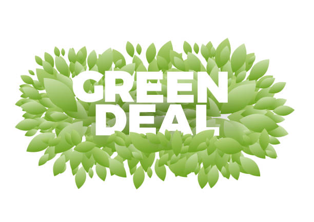 the word Green Deal. Conceptual illustration with leaves and text the word Green Deal. Conceptual illustration with leaves and text budget cuts stock illustrations