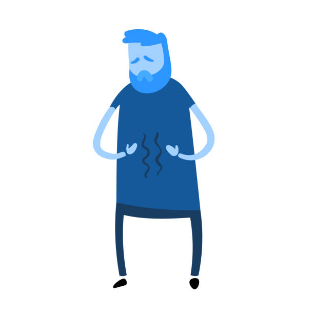 Guy looking down at his stomach growling in hunger. Flat design icon. Colorful flat vector illustration. Isolated on white background. Guy looking down at his stomach growling in hunger pangs. Flat design icon. Colorful flat vector illustration. Isolated on white background. funny contract stock illustrations