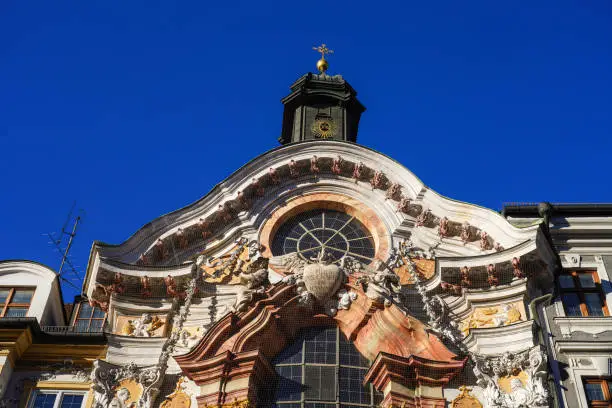 Historic facade of the baroque Asam Church, Asamkirche in Munich, Bavaria, Germany